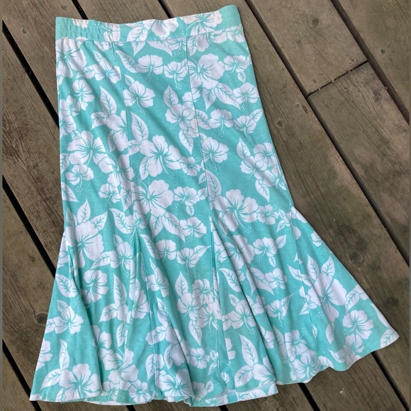 VINTAGE Skirt Flared Midi Swim Coverup Floral Blue Green White Size Small - Picture 1 of 6